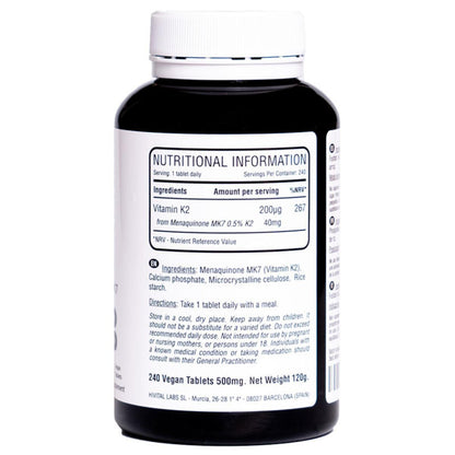 Vitamina K2 MK7 200 mcg 240 comprimidos veganos Hivital