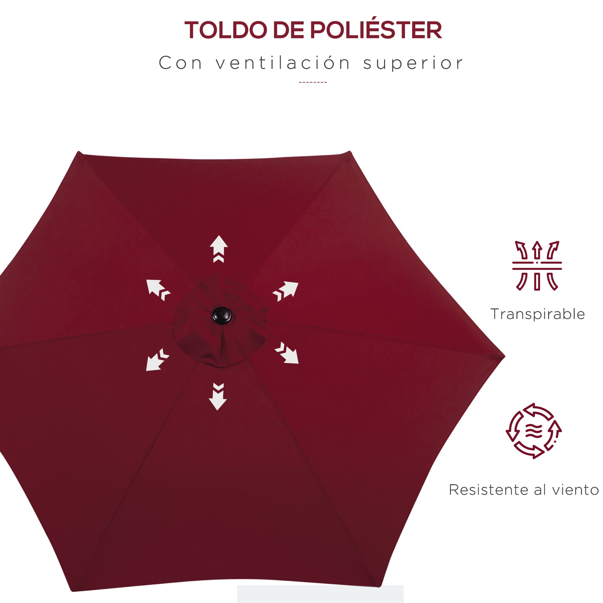 Outsunny Sombrilla De Jardín Ø260x235cm Reclinable Con Manivela 6 Varillas Rojo_5