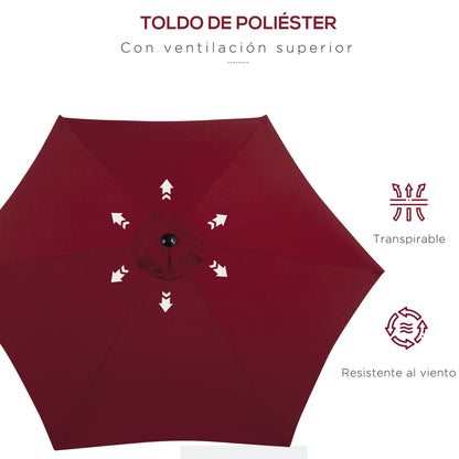Outsunny Sombrilla De Jardín Ø260x235cm Reclinable Con Manivela 6 Varillas Rojo_5