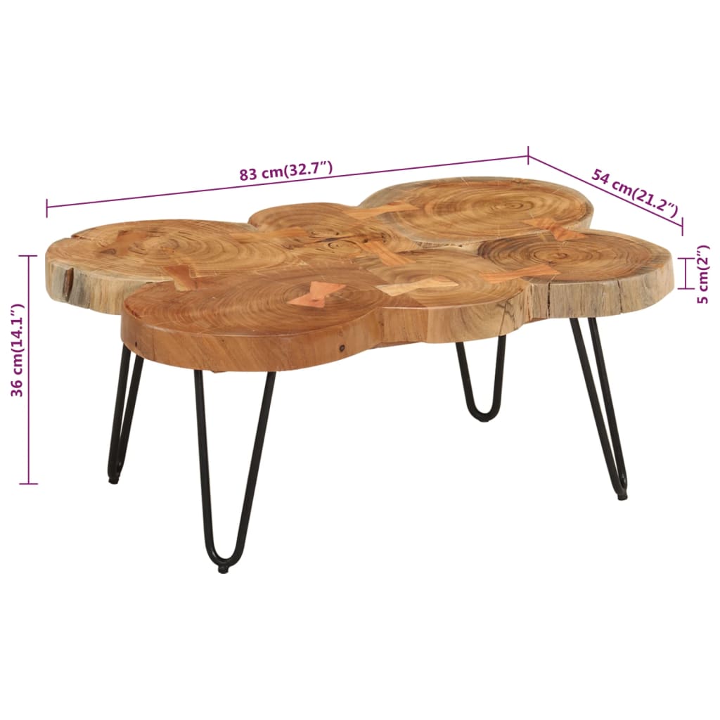 Mesa De Centro 6 Troncos Madera Maciza Acacia 36 Cm_4