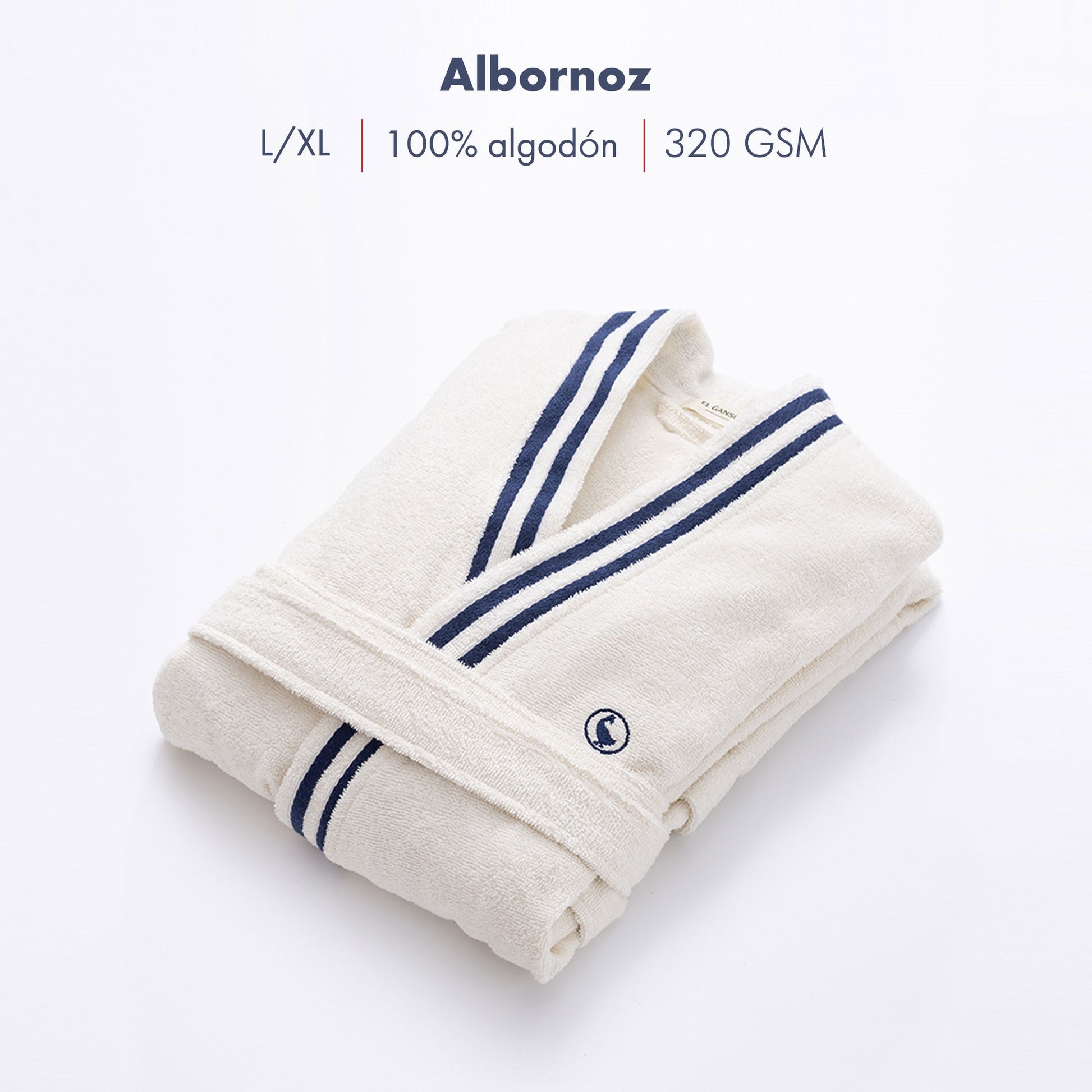 Albornoz Crudo L/xl 320gsm 100% Algodón Con Logo Bordado El Ganso