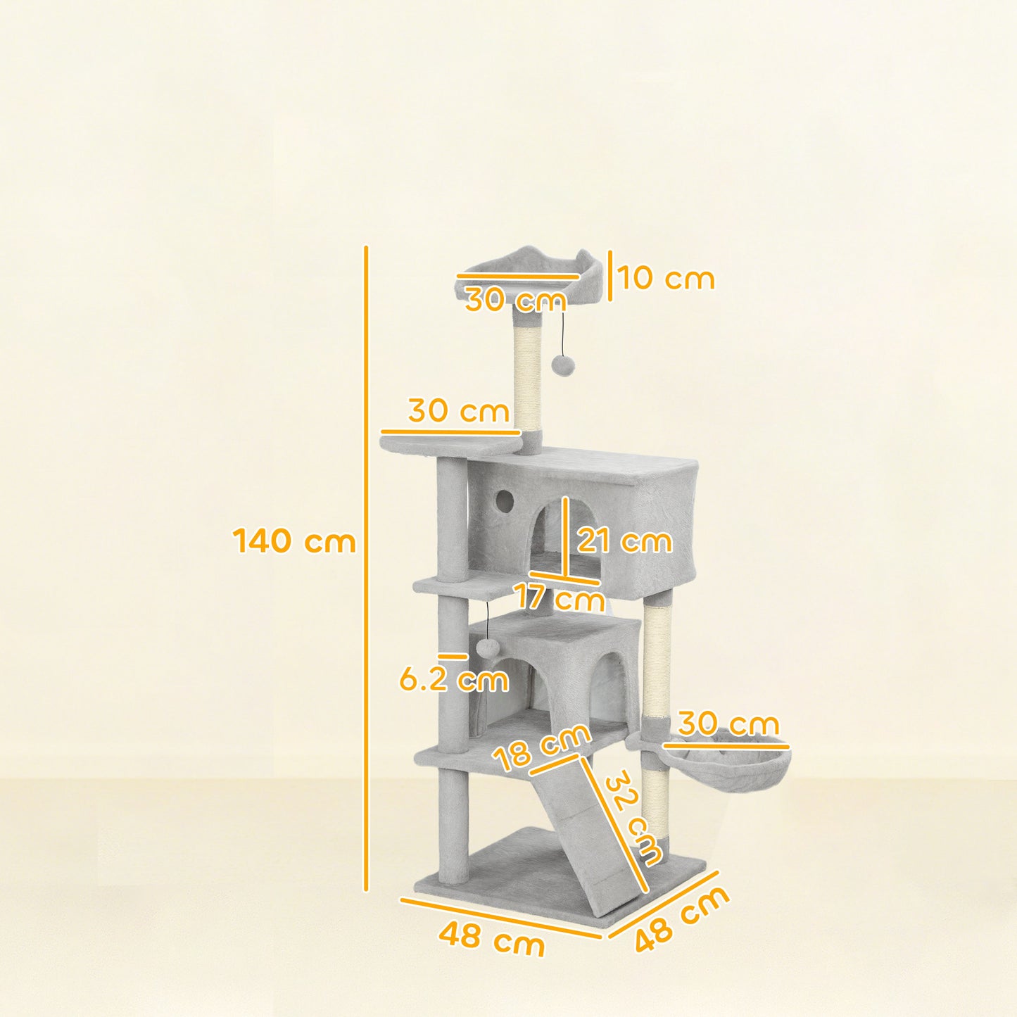 Pawhut Árbol Rascador Para Gatos 140 Cm Con Múltiples Plataformas Gris Claro_2