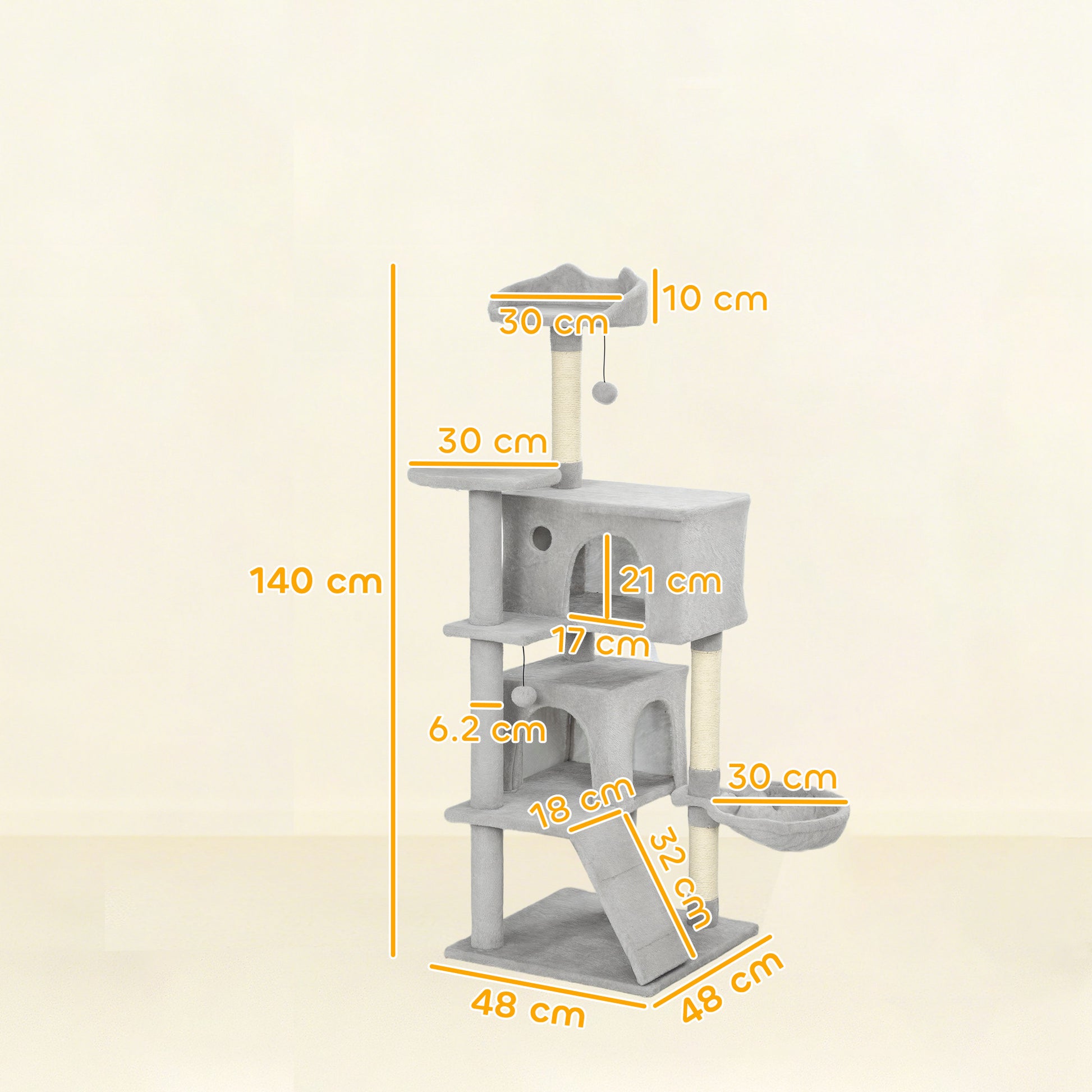 Pawhut Árbol Rascador Para Gatos 140 Cm Con Múltiples Plataformas Gris Claro_2