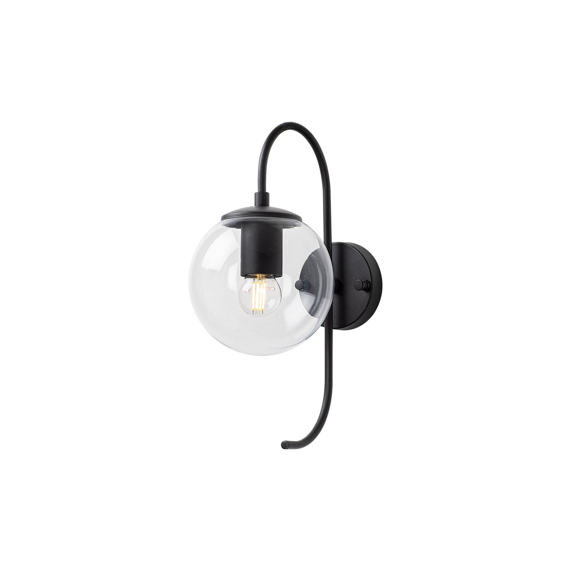 Aplique De Pared Pantalla Transparente, Metal , Negro, 15x27x36, Casquillo E14 Max 15 W_0