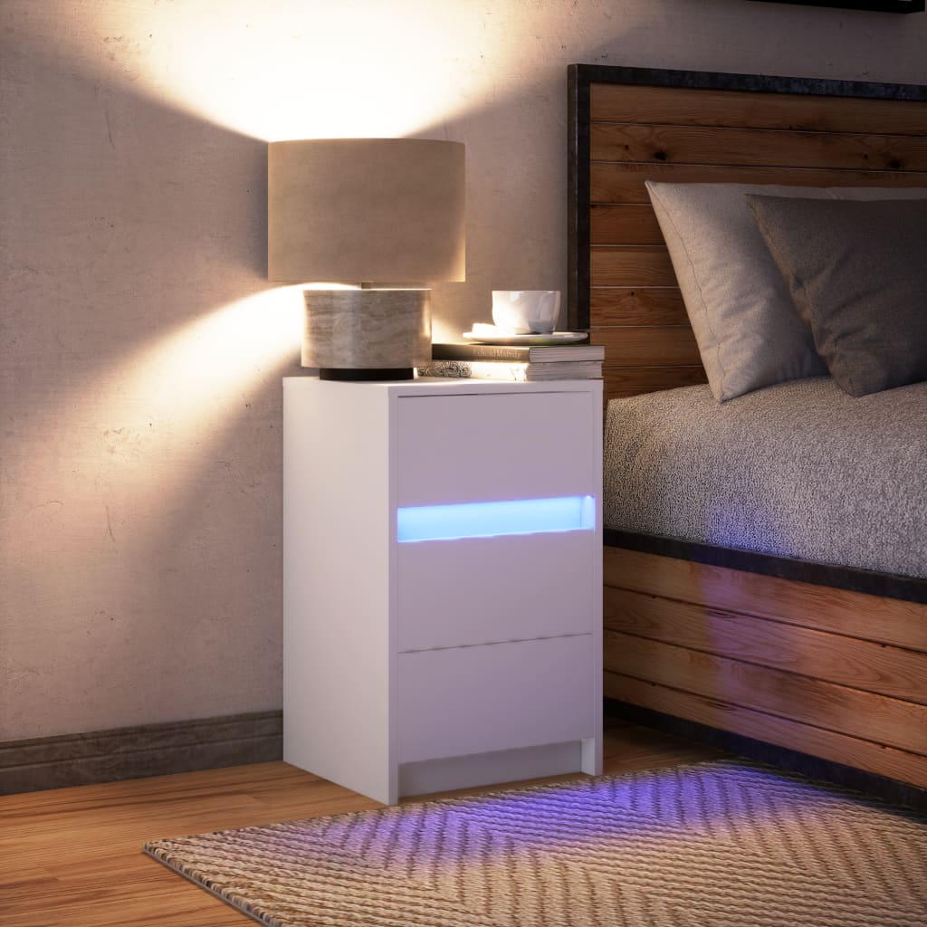 Mesita De Noche Con Luces Led Madera De Ingeniería Blanca_3