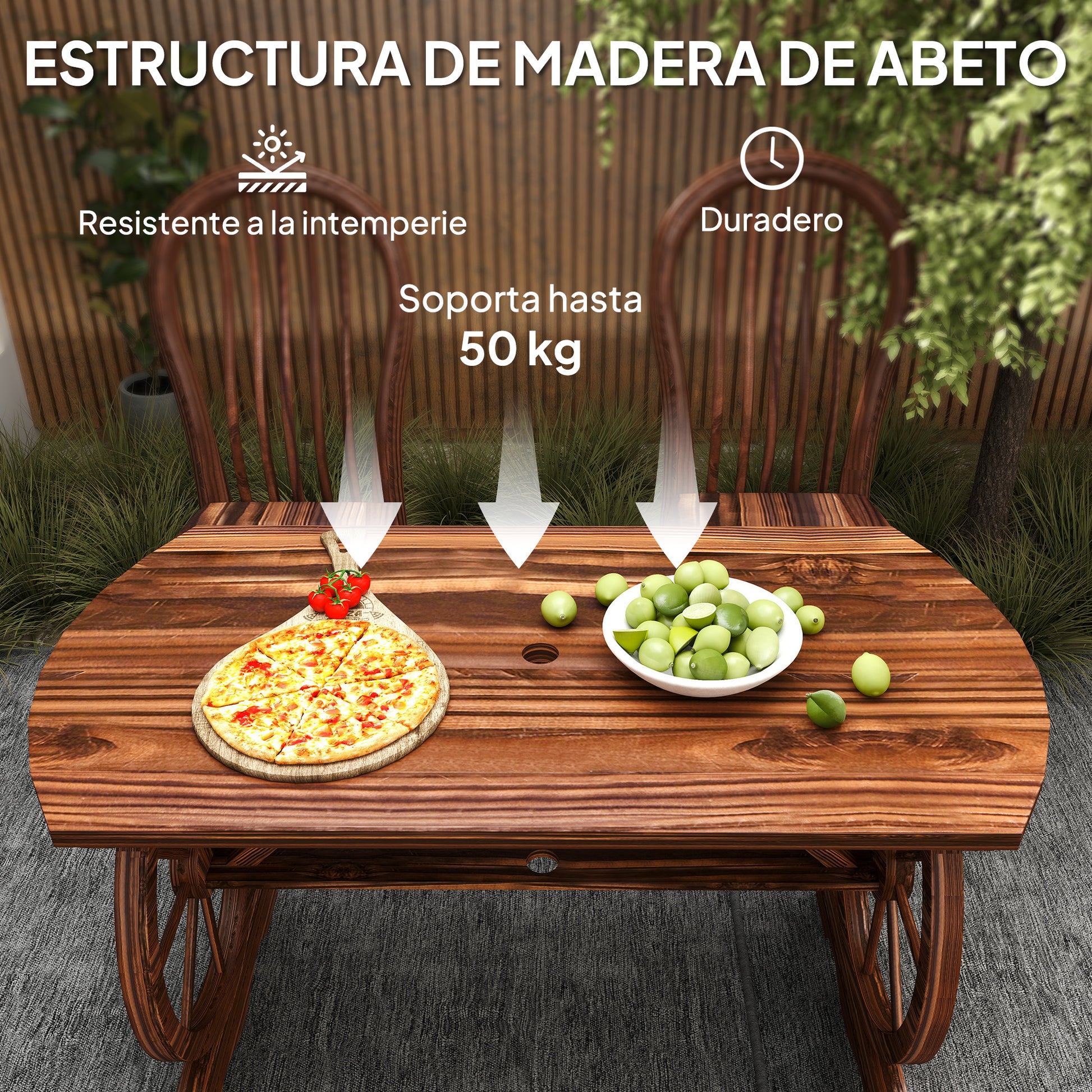 Outsunny Mesa De Jardín De Madera 120x63x70 Cm Con Patas En Forma De Rueda_5