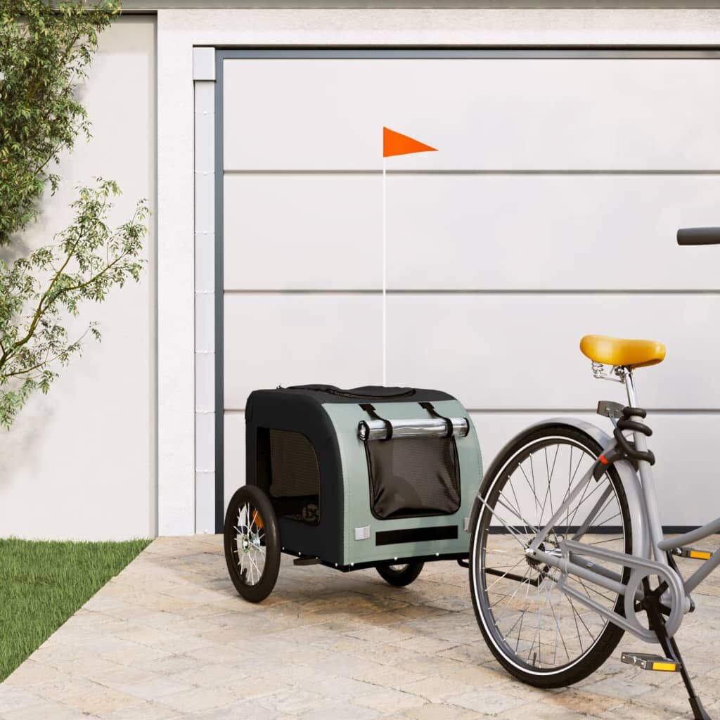 Vidaxl Remolque Bicicleta Para Mascotas Hierro Tela Oxford Negro Gris_1