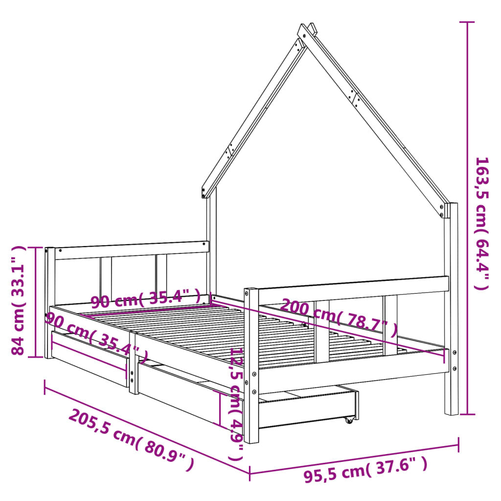 Vidaxl Estructura De Cama Para Niños Con Cajones Madera Pino 90x200 Cm_2