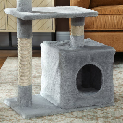 Pawhut Árbol Rascador Para Gatos Con Postes Plataformas Caja Bola Colgante Gris_4