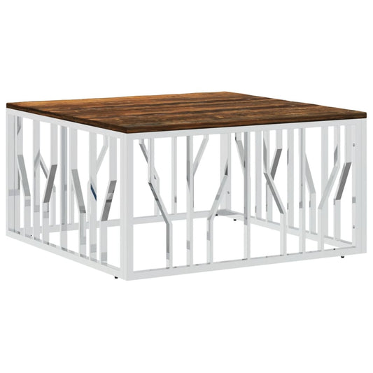 Mesa De Centro Acero Inoxidable Y Madera Reciclada Plateada._0