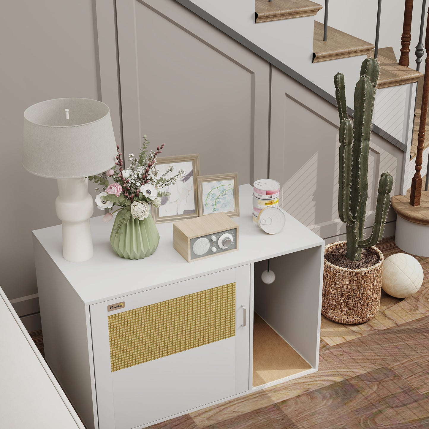 Pawhut Mueble Arenero Para Gatos Con Almohadilla Para Rascar 80x50x50 Cm Blanco_4