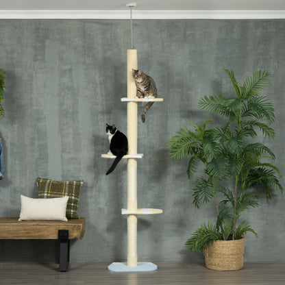 Pawhut Árbol Para Gatos Del Suelo Al Techo 220-260 Cm Con 3 Plataformas Y Bola_1