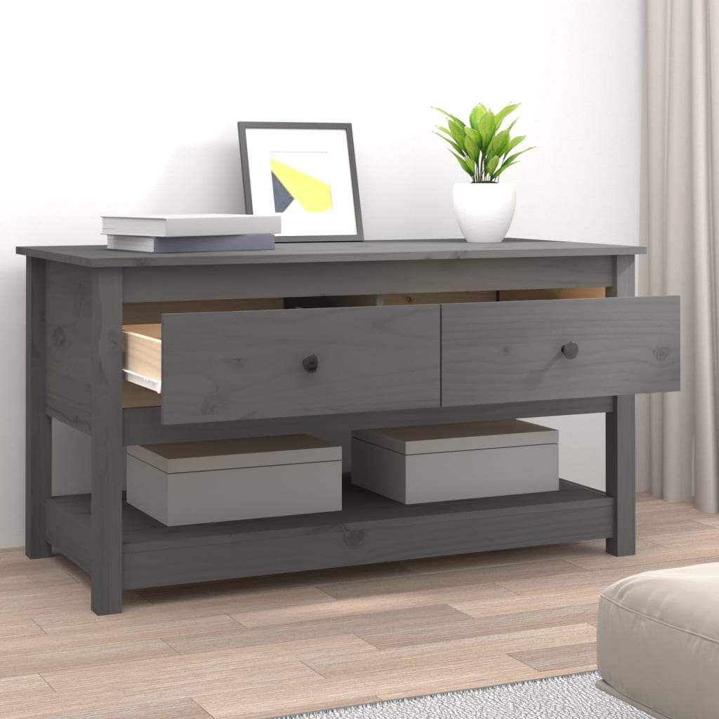 Mesa De Centro De Madera Maciza De Pino Gris 102x49x55 Cm_4