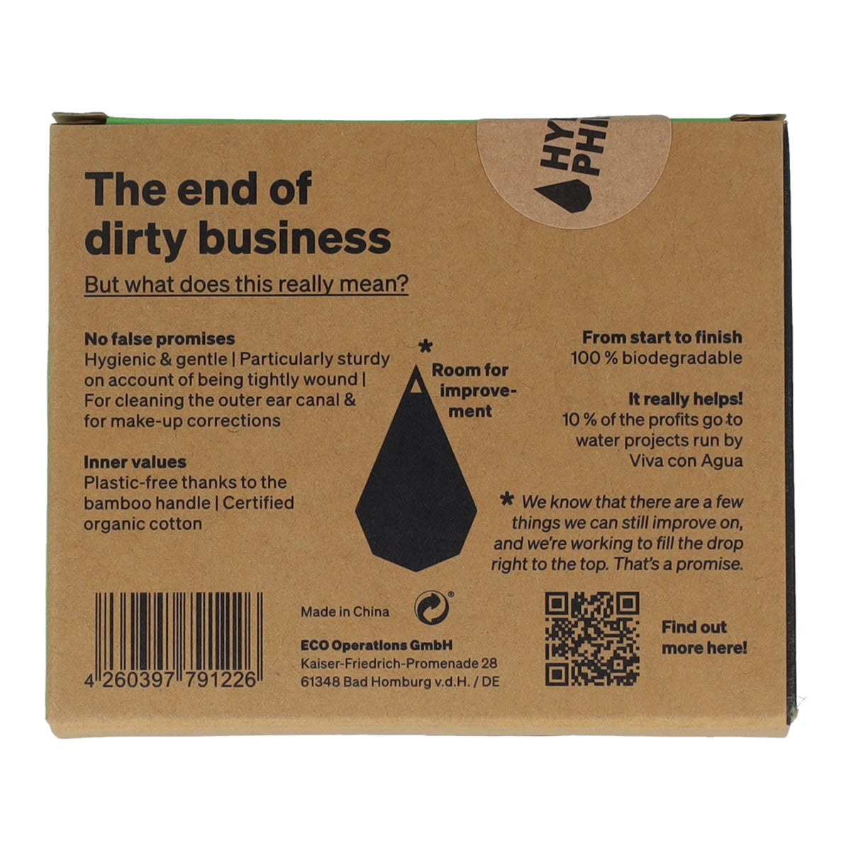 Bastoncillos para oido de Bambú y Algodón Ecológico Hydrophil, 100 ud