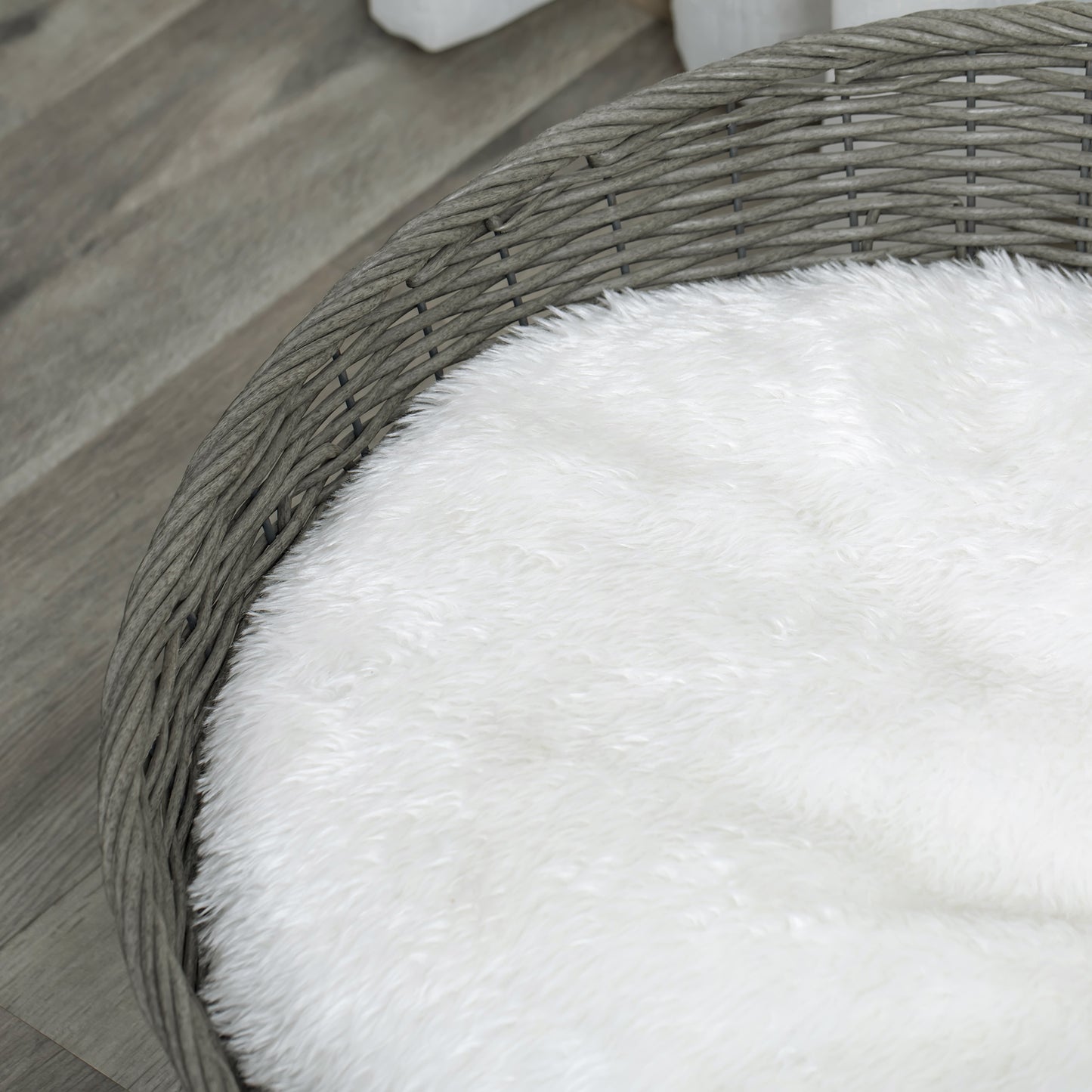 Pawhut Cama Para Perros Gatos De Mimbre Con Cojín Lavable 76x59x32cm Gris Blanco_4