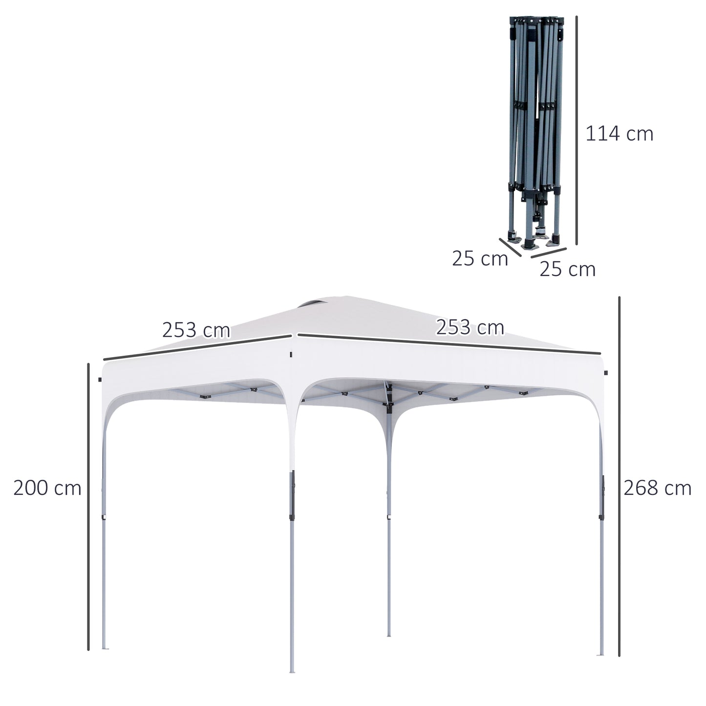 Outsunny Carpa Plegable 2,5x2,5x2,7 M Con Altura Ajustable Anti-uv Blanco_2