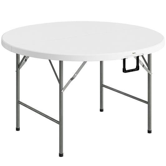 Outsunny Mesa Auxiliar Redonda Con Marco De Acero Ø122x73 Cm Blanco_0