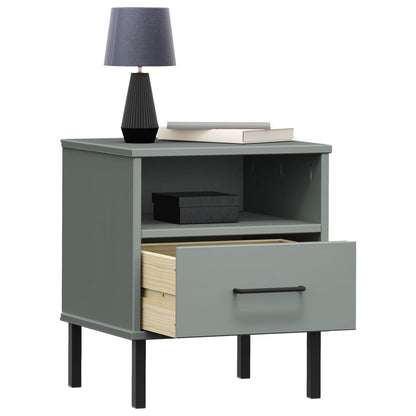 Mesita De Noche Patas De Metal Madera Maciza Pino Gris Oslo_1