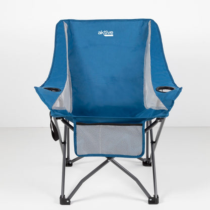 Sillón Plegable Camping Antivuelco Azul C/posavasos Y Bolsillo Aktive_1