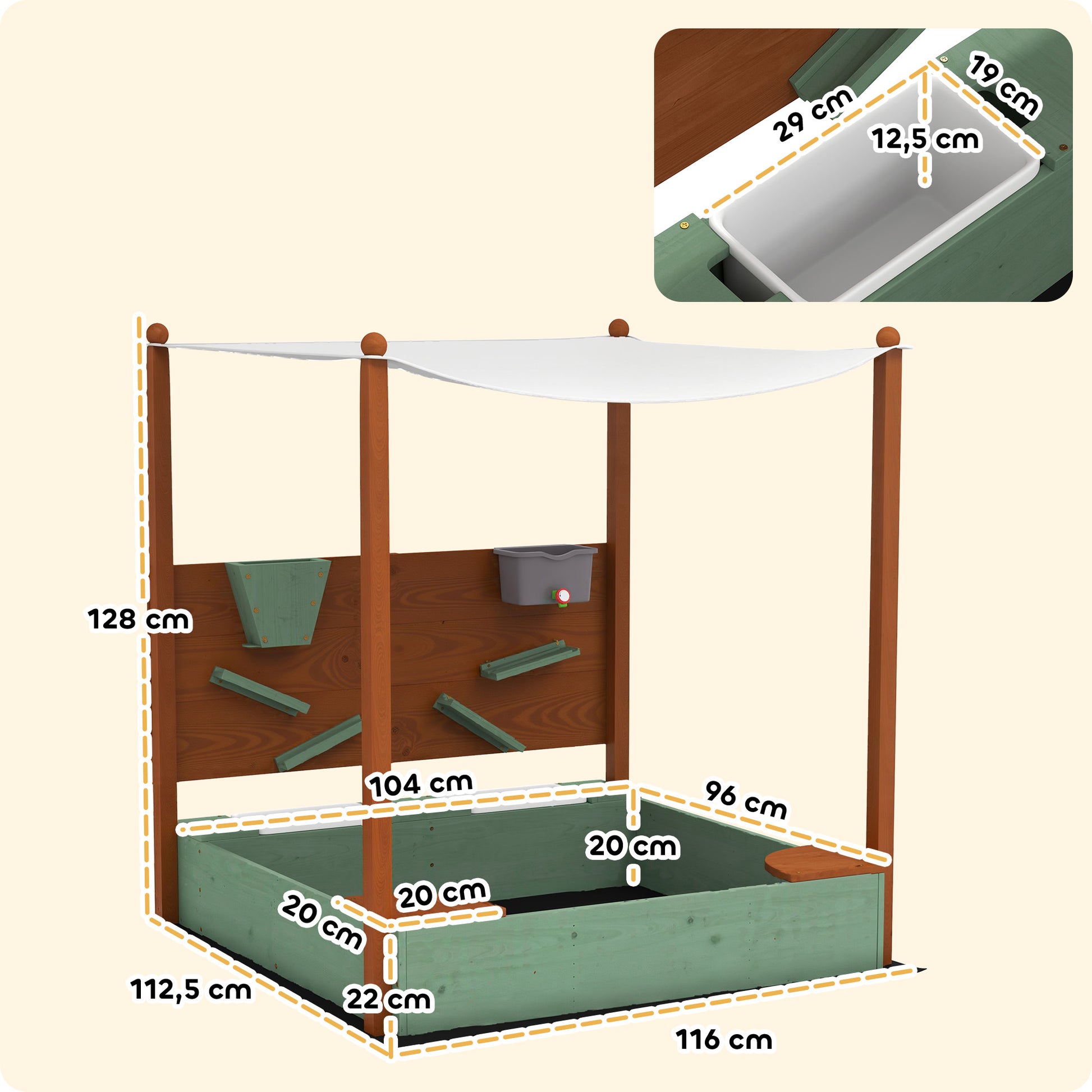 Aiyaplay Arenero Para Niños De Madera Con Techo Asientos 116x112,5x128 Cm Verde_2