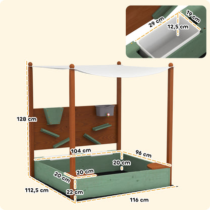 Aiyaplay Arenero Para Niños De Madera Con Techo Asientos 116x112,5x128 Cm Verde_2