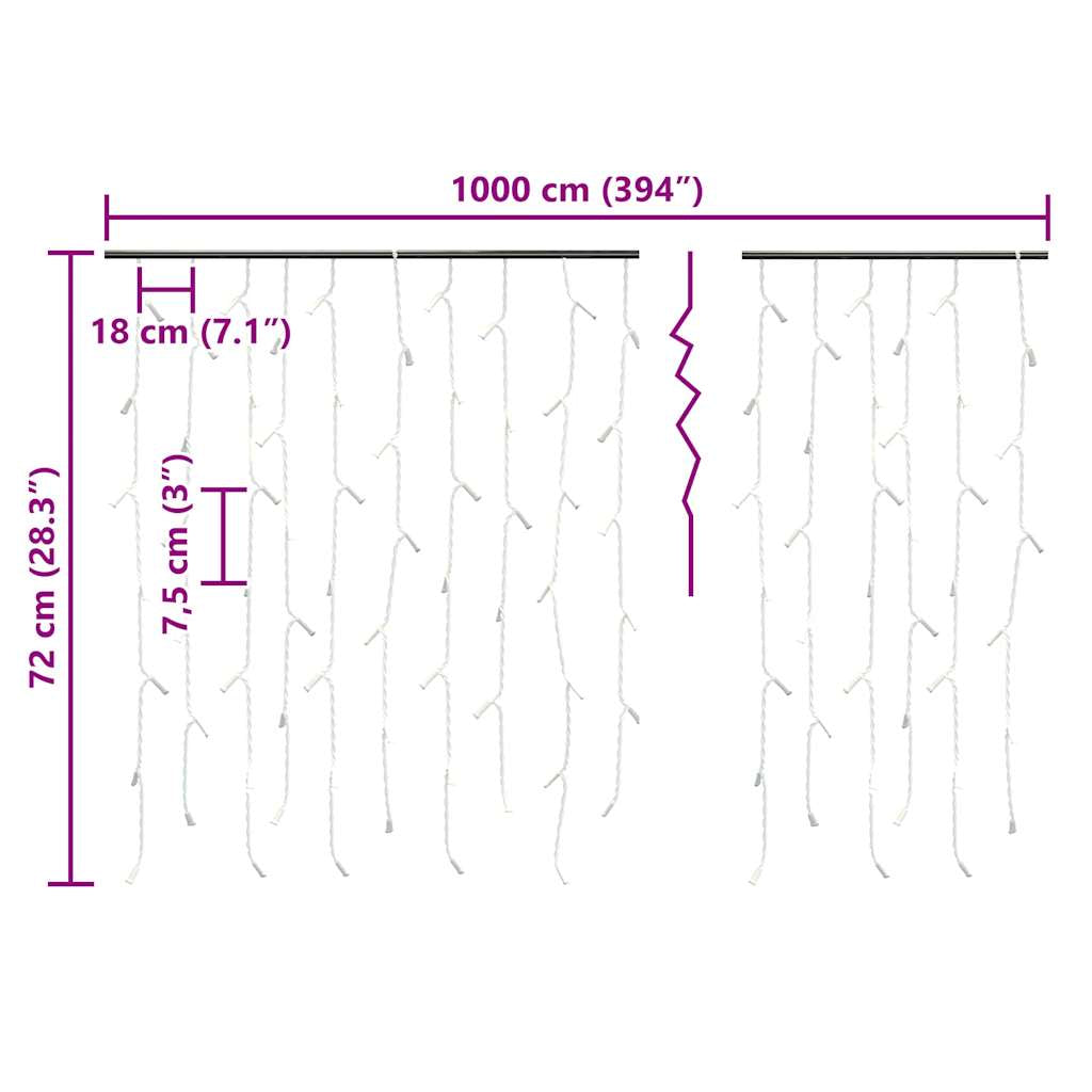 Vidaxl Cortina Luces Carámbano 10m 400 Led Blanco Cálido 8 Funciones_2
