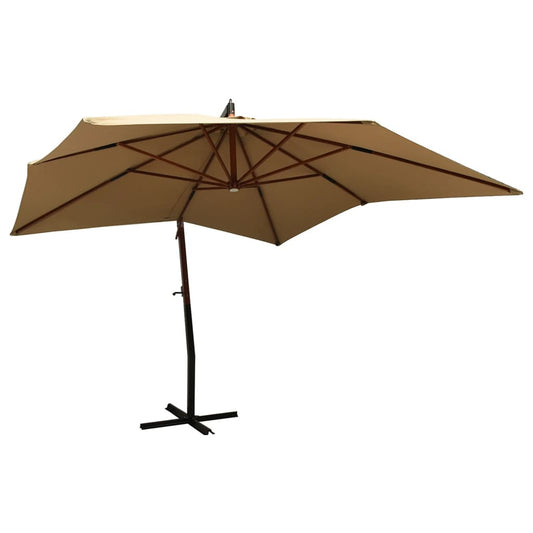 Vidaxl Sombrilla Colgante Con Palo De Madera Taupe 300 Cm_0