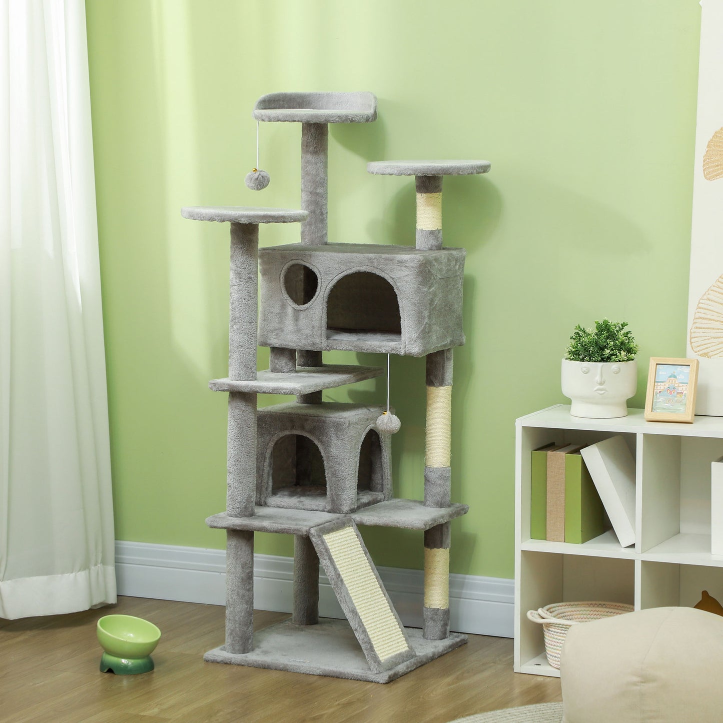 Pawhut Rascador Para Gatos Altura 138 Cm Con Postes De Sisal Hamacas Gris Claro_1