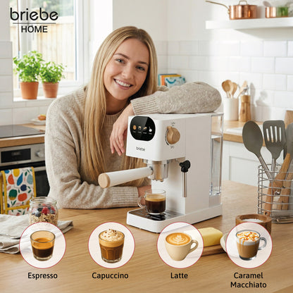 Briebe Nordic Cafetera Espresso 20 Bares Compatible Cápsulas Nespresso Y Café Molido Espumador Leche, Ec1180wht, Blanco_1