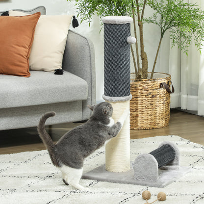 Pawhut Poste Rascador Para Gatos 85 Cm Con Cepillo De Auto Acicalado Gris Crema_1