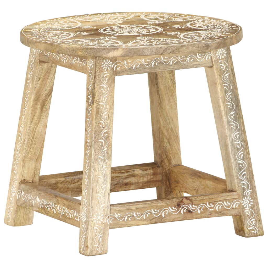 Taburete Pintado A Mano Madera Maciza De Mango 38x38x35 Cm_5