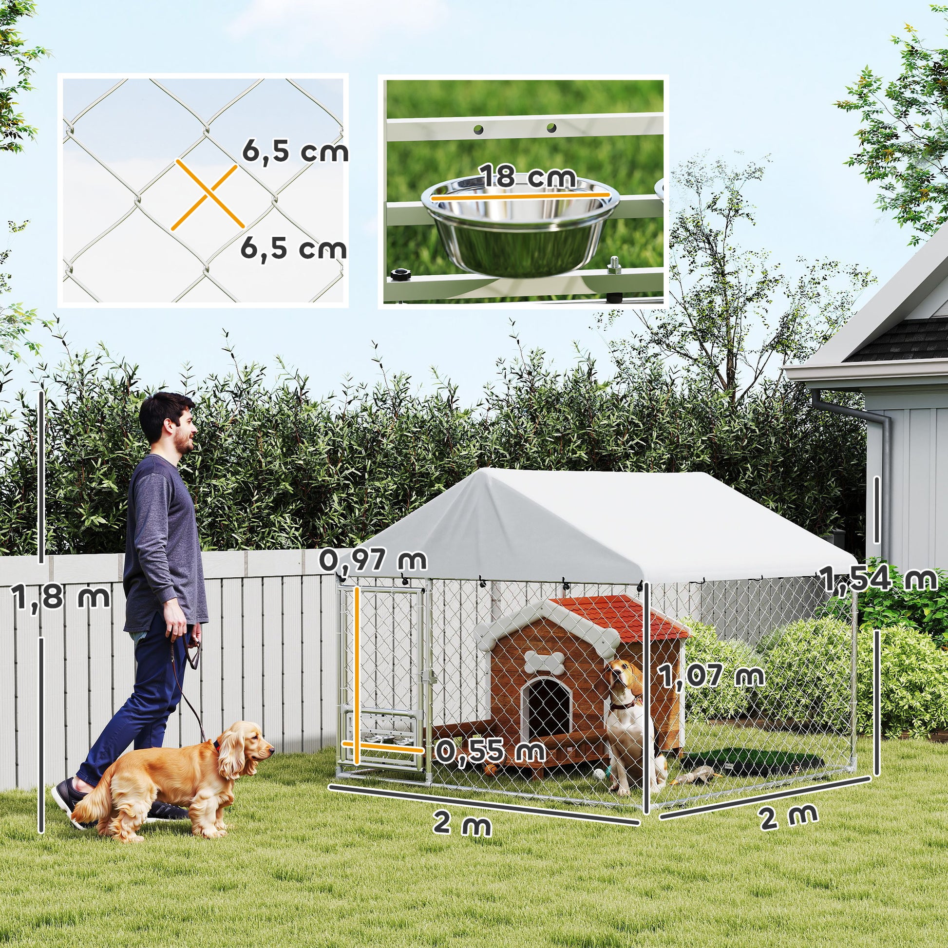 Pawhut Perrera De Exterior Con Techo 2x2x1_2