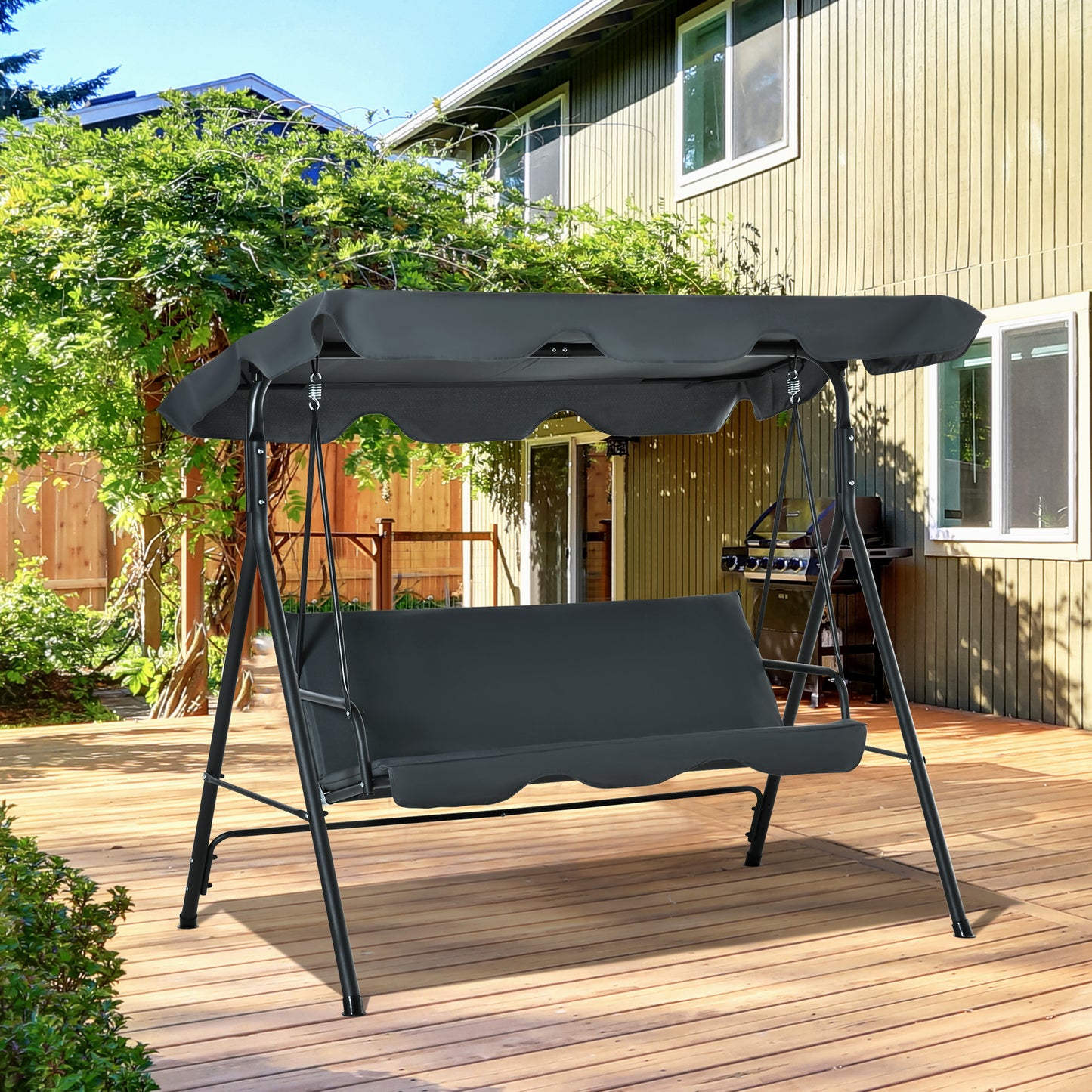 Outsunny Columpio De Jardín De 3 Plazas Con Techo Ajustable 172x110x153 Cm Gris_1