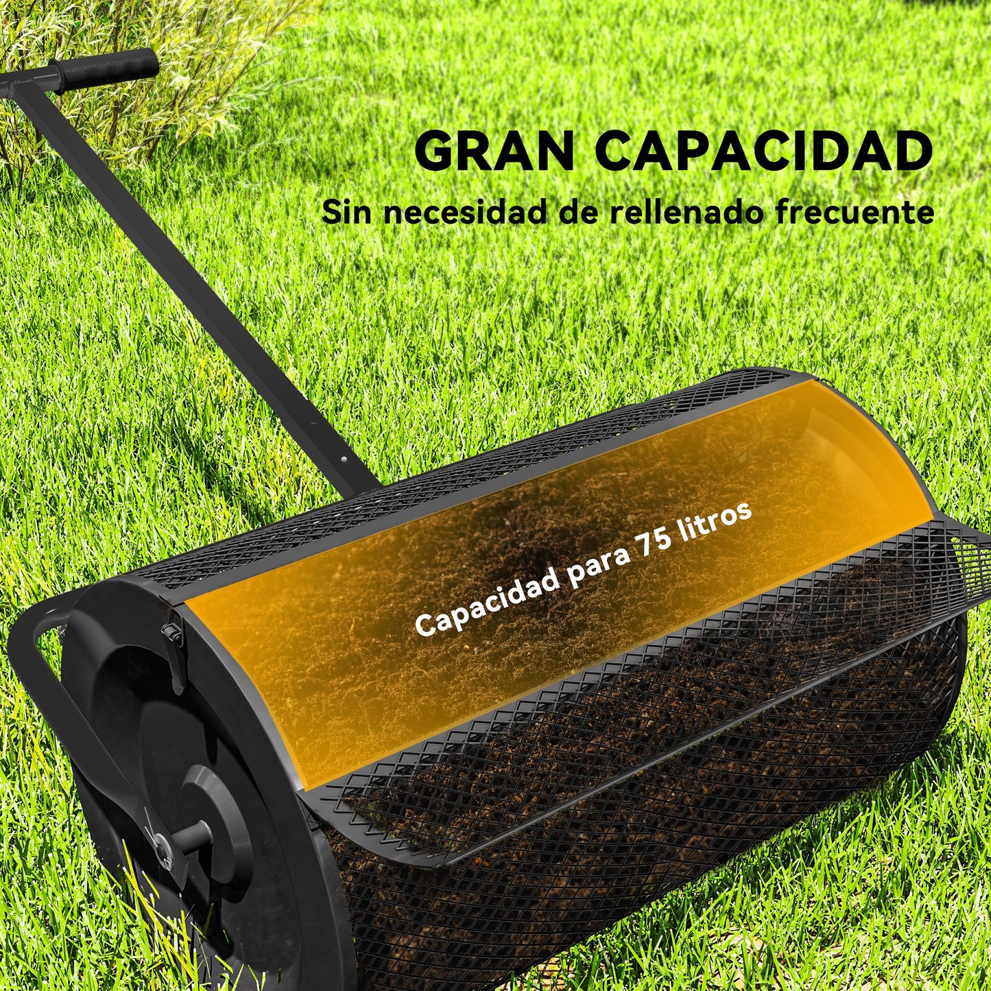 Outsunny Esparcidor De Compost 75l 70x40x112 Cm Con Asa Ajustable Y Cesto_3
