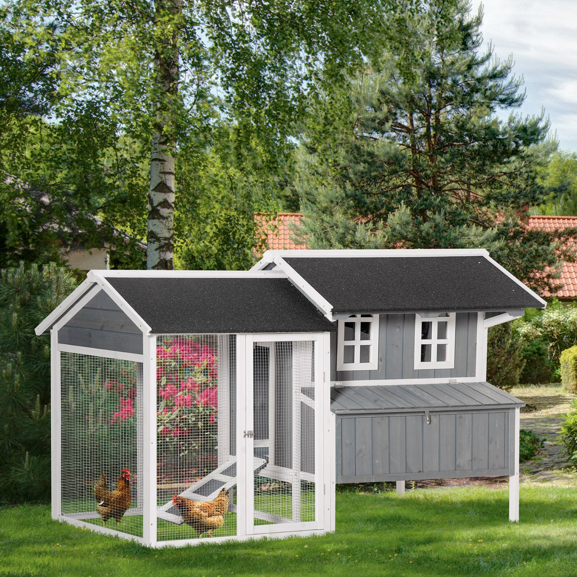 Pawhut Gallinero De Madera De Exterior Con Corral Nido Y Bandeja 209,5x96x123 Cm_1