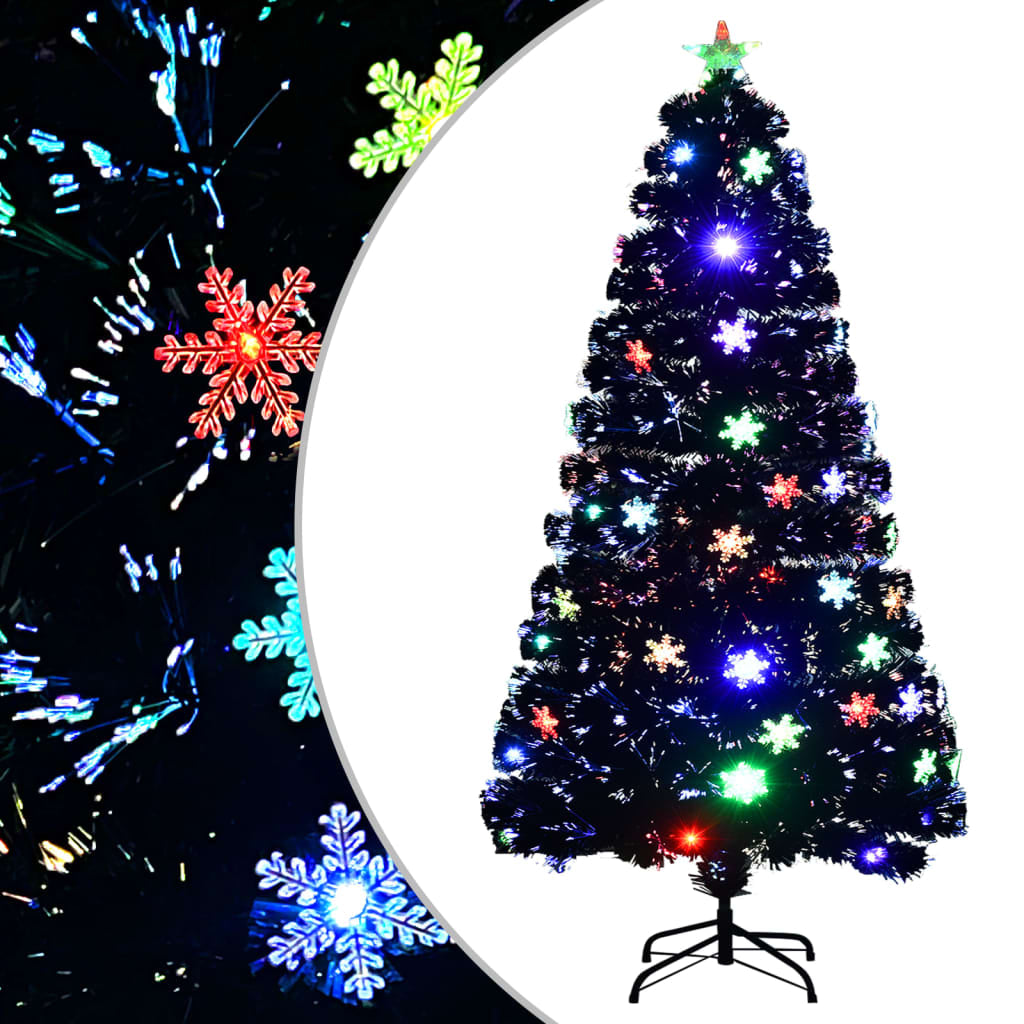Vidaxl Árbol De Navidad Copos De Nieve Led Fibra Óptica Negro 120 Cm_0
