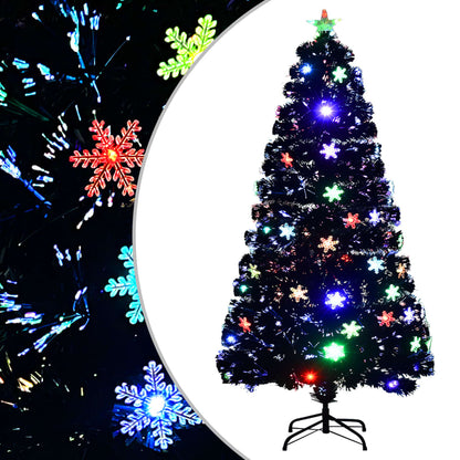 Vidaxl Árbol De Navidad Copos De Nieve Led Fibra Óptica Negro 120 Cm_0