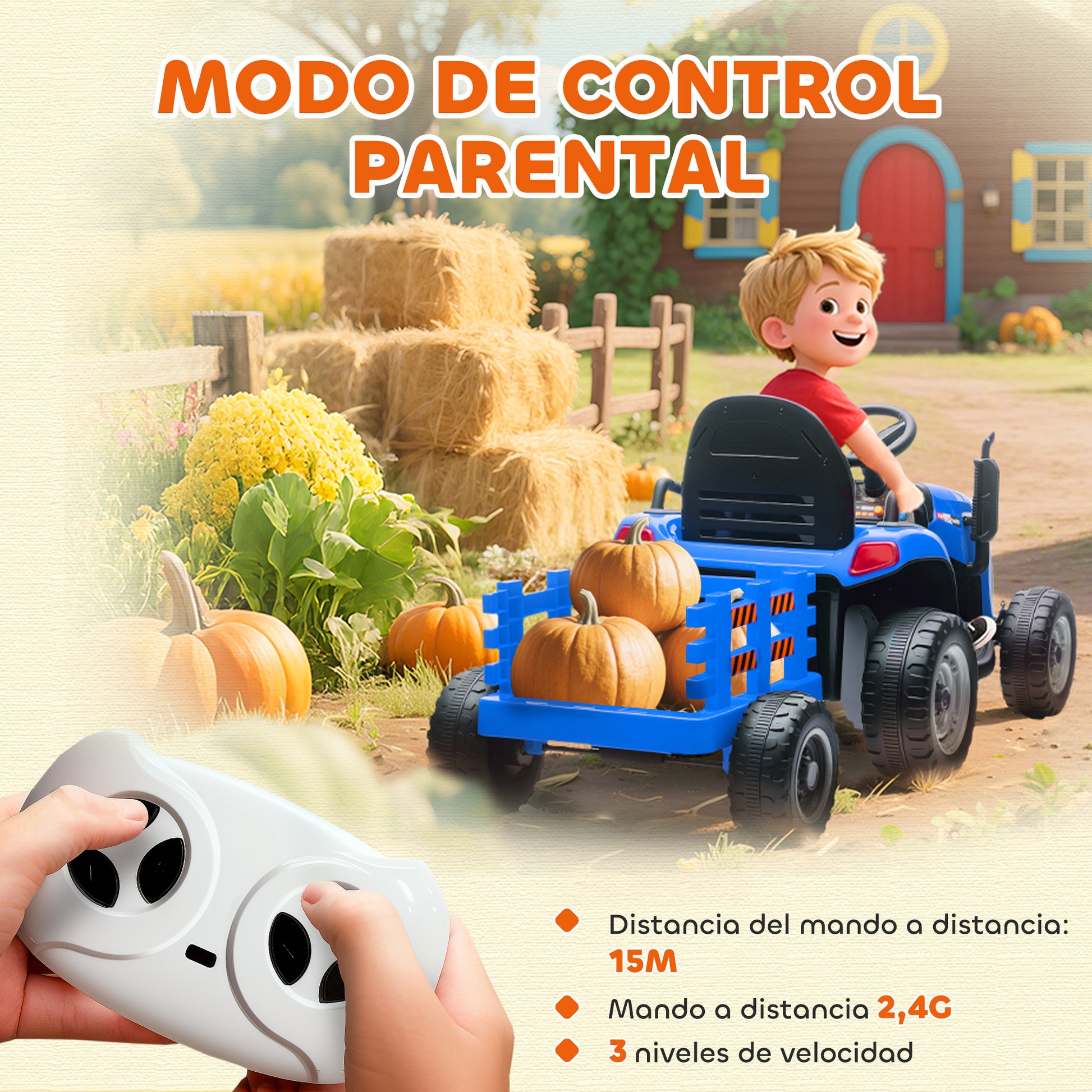 Aiyaplay Tractor Eléctrico Para Niños Con Remolque Desmontable Azul_5