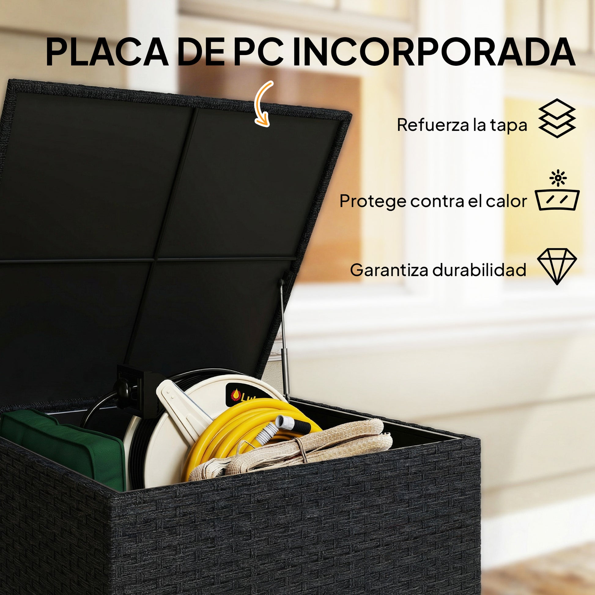 Outsunny Baúl De Almacenaje Exterior De Ratán De 253l Con Varilla Hidráulica_5