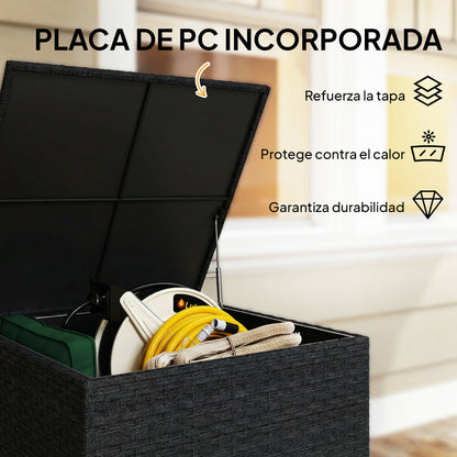 Outsunny Baúl De Almacenaje Exterior De Ratán De 253l Con Varilla Hidráulica_5