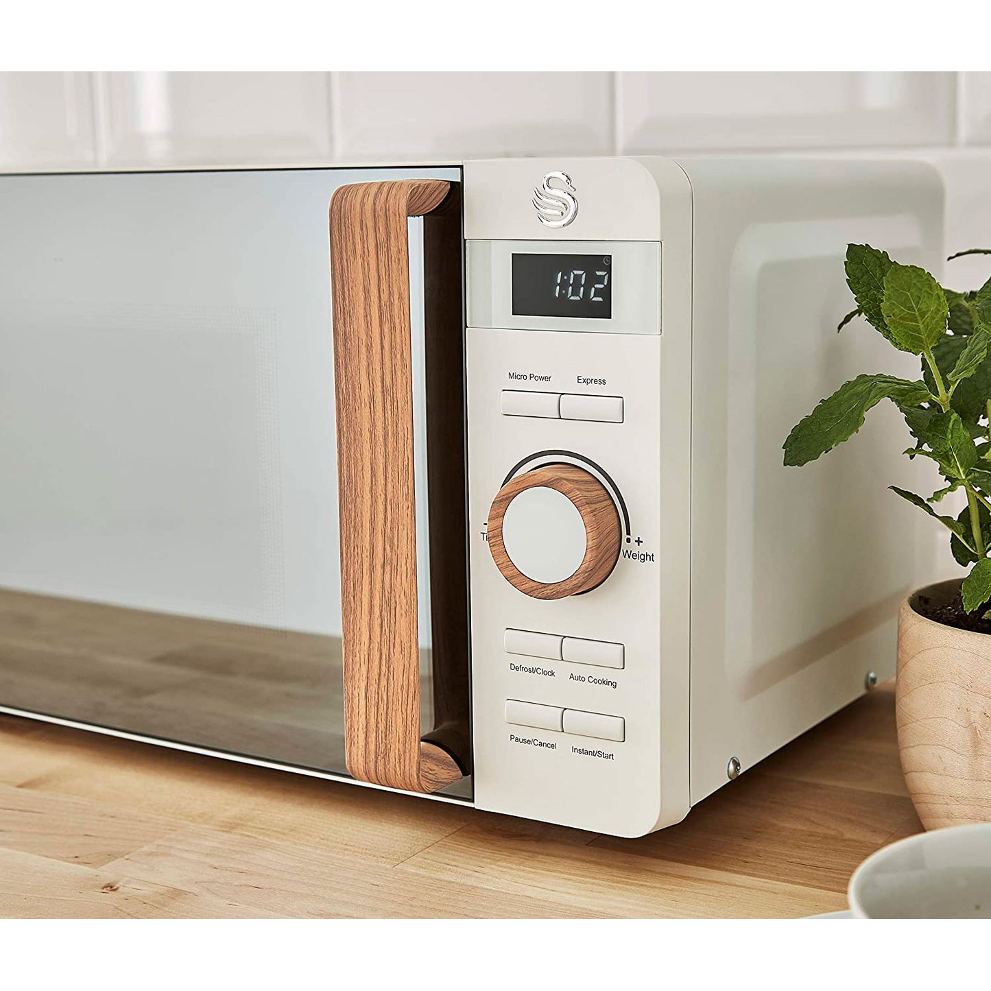 Swan Nordic Microondas Digital, 20l, 6 Niveles, Temporizador, Tirador Efecto Madera, Diseño, Sm22036whtneu, Blanco 800w_2