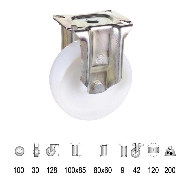 Rueda Industrial Nylon Placa Fija 100 Mm.