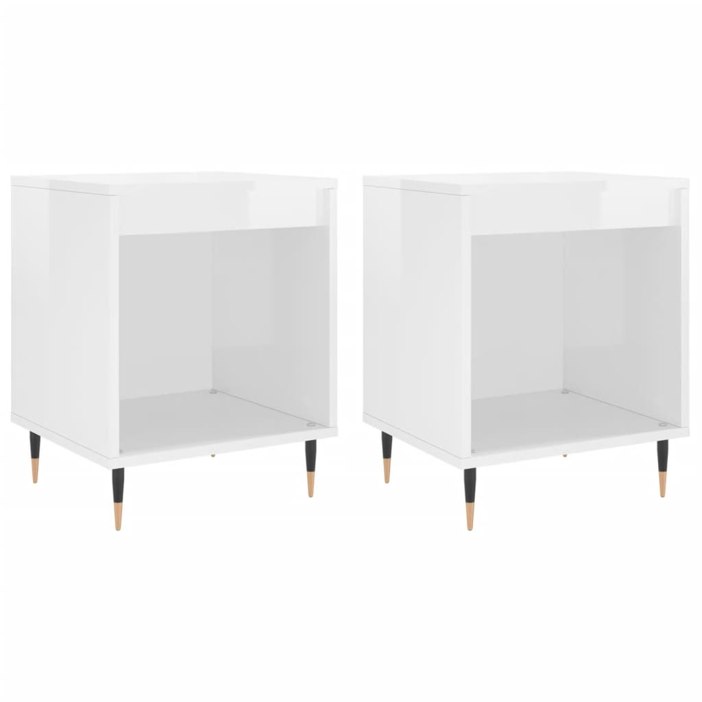 Mesitas Noche 2 Uds Madera Ingeniería Blanco Brillo 40x35x50 Cm_0
