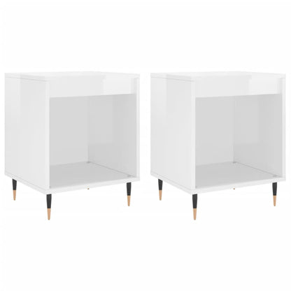 Mesitas Noche 2 Uds Madera Ingeniería Blanco Brillo 40x35x50 Cm_0