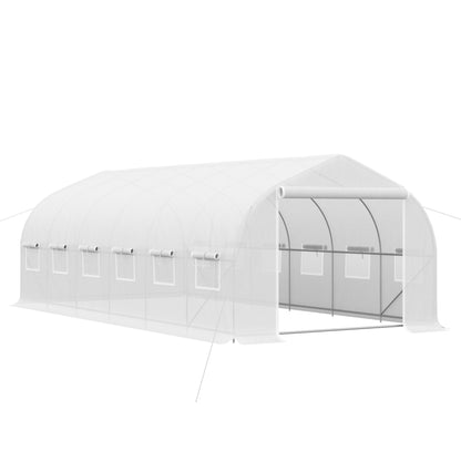 Invernadero De Túnel Con 12 Ventanas Outsunny 595x300x200 Cm Blanco_0