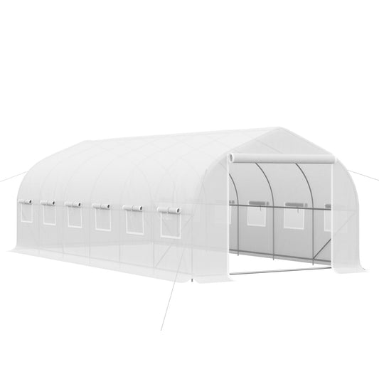 Invernadero De Túnel Con 12 Ventanas Outsunny 595x300x200 Cm Blanco_0