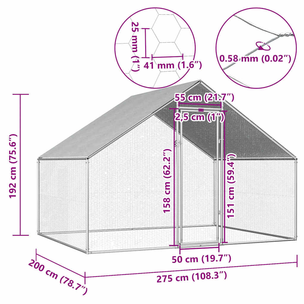 Vidaxl Jaula Gallinero De Exterior De Acero Galvanizado 2,75x2x1,92 M_2