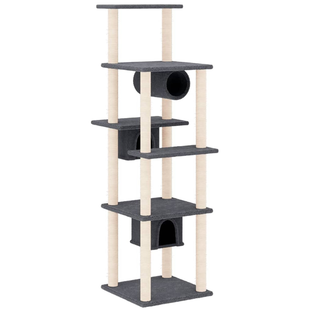 Vidaxl Rascador Para Gatos Con Postes De Sisal Gris Oscuro 169 Cm_0