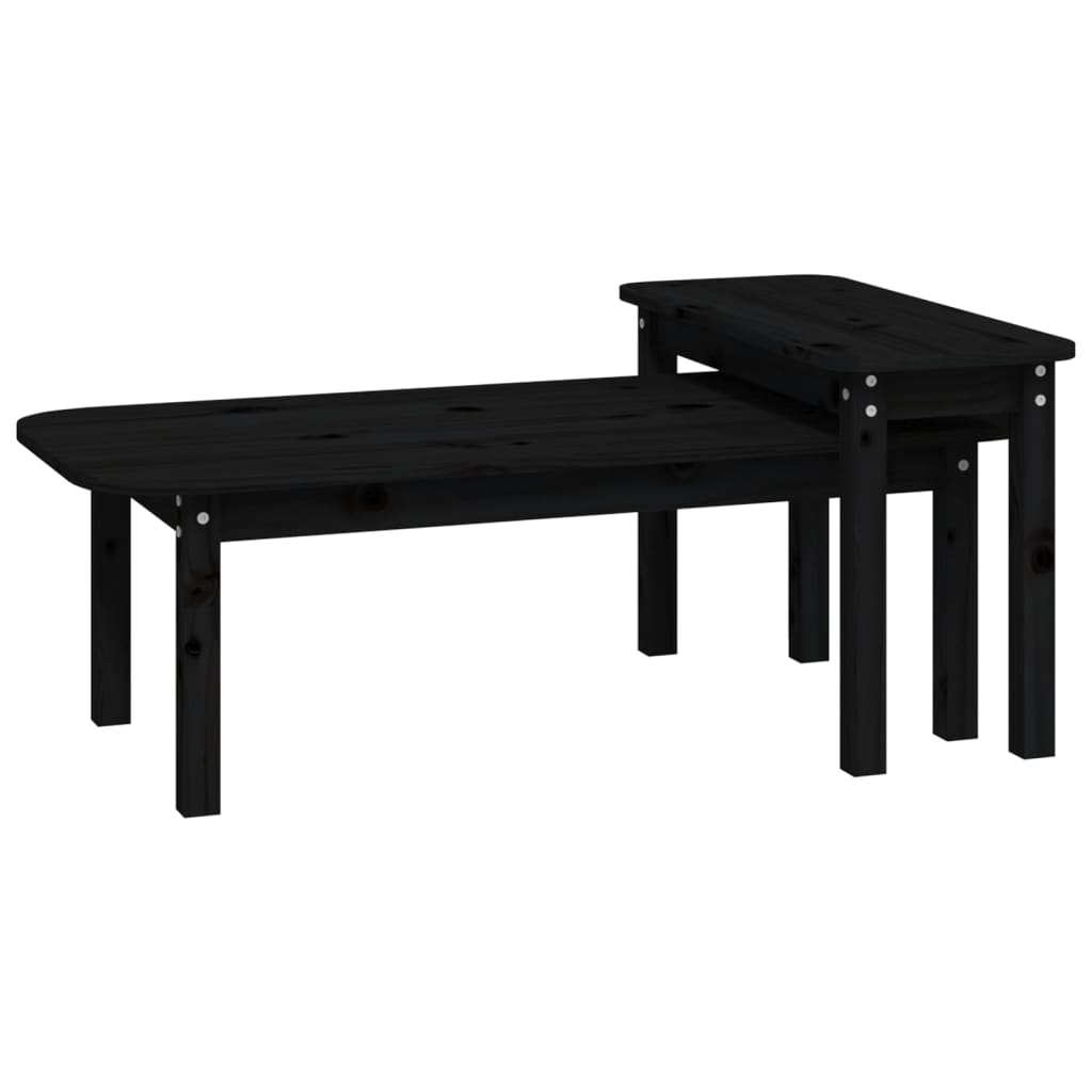 Juego De Mesas De Centro 2 Piezas Madera Maciza De Pino Negro_0