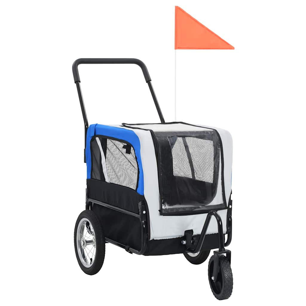 Vidaxl Remolque De Bicicleta Para Mascotas Cochecito 2 En 1 Gris Azul_0